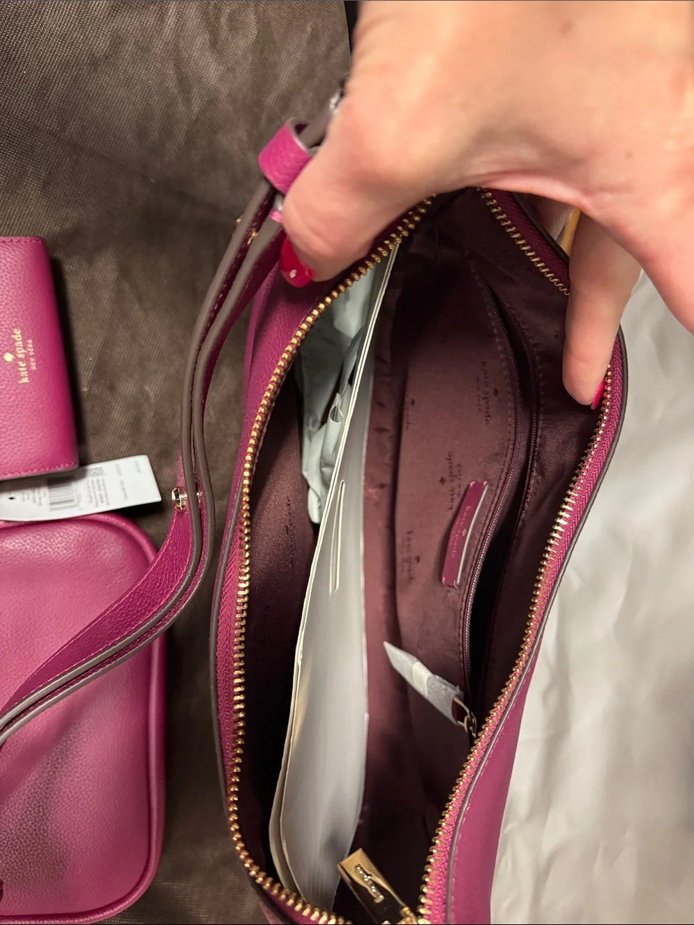 NWT kate spade fuchsia leather 3-piece shoulder bag set